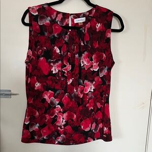 Calvin Klein Red and Black Floral Blouse